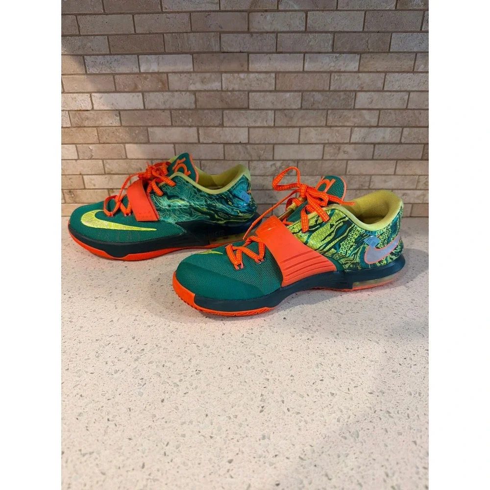Nike KD 7 Easter Basketball Shoes Youth Size 7Y Teal Orange Kevin Durant Sneaker - Picture 2 of 5